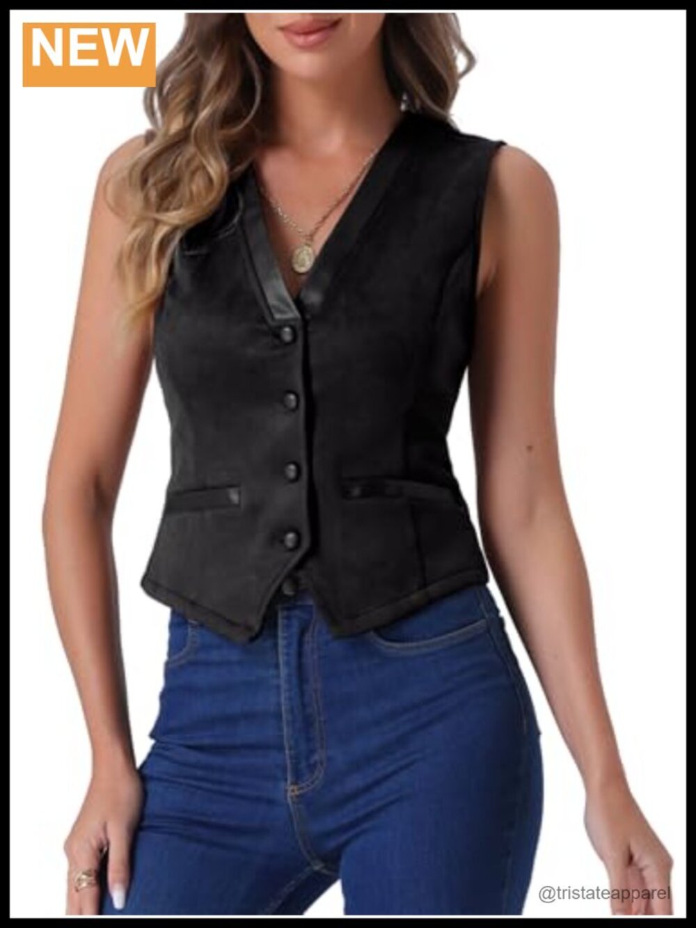 Faux Suede Sleeveless V-Neck Button Vest Women's Retro Waistcoat